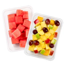 Ananas, mango of watermeloen blokjes of fruitsalade ananas/druif